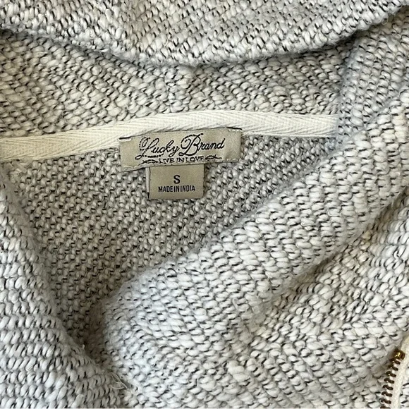 Lucky Brand Woven Asymmetrical Zip Hoodie. Gray White Size Small #1238 - Picture 8 of 10